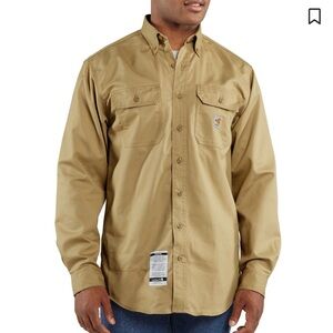 Carhartt Shirt Mens Lg Beige Button Up Workwear Double Pocket Long Sleeve Casual